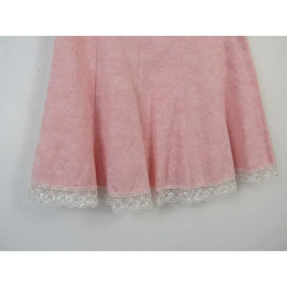 Hardy Amies London USA 4 Jacquard Baby Pink Skirt Ruffles  Vintage VTG